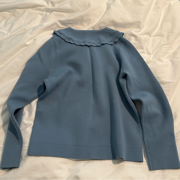 Sezane Blue Cardigan with Crochet Collar - Picture 5 of 5